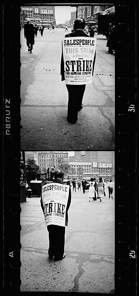 [Two 35mm Film Frames: Man on Strike Wearing Sandwich Boards, Union Square, New York City], Walker Evans (American, St. Louis, Missouri 1903–1975 New Haven, Connecticut), Film negative