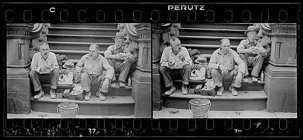 [Two 35mm Film Frames: Workers Eating Lunch on Stoop, New York City], Walker Evans (American, St. Louis, Missouri 1903–1975 New Haven, Connecticut), Film negative