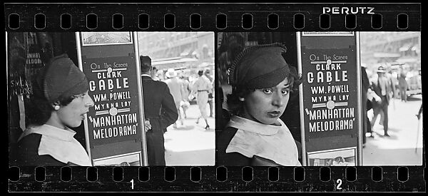 [Two 35mm Film Frames: Woman in Front of Movie Poster for "Manhattan Melodrama", New York City], Walker Evans (American, St. Louis, Missouri 1903–1975 New Haven, Connecticut), Film negative