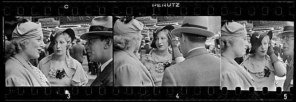 [Three 35mm Film Frames: Two Women and Man in Conversation on Street, New York City], Walker Evans (American, St. Louis, Missouri 1903–1975 New Haven, Connecticut), Film negative