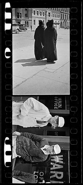 [Two 35mm Film Frames: Two Cloaked Figures on Street, From Behind, and Two Men on Sidewalk, New York City], Walker Evans (American, St. Louis, Missouri 1903–1975 New Haven, Connecticut), Film negative