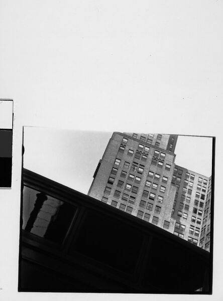 [Three 35mm Film Frames: Woman in Fur Collar Next to Elevated Train Steps, Sixth Avenue at Forty-Second Street, New York City;  Partial View of Passing Bus in Front of High-Rise Building, New York City; Outdoor Shop Display of Mushrooms and Leeks in Baskets, New York City], Walker Evans (American, St. Louis, Missouri 1903–1975 New Haven, Connecticut), Film negative