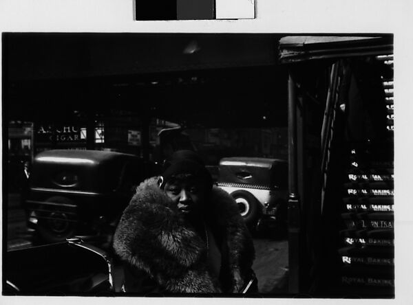 [Three 35mm Film Frames: Woman in Fur Collar Next to Elevated Train Steps, Sixth Avenue at Forty-Second Street, New York City;  Partial View of Passing Bus in Front of High-Rise Building, New York City; Outdoor Shop Display of Mushrooms and Leeks in Baskets, New York City], Walker Evans (American, St. Louis, Missouri 1903–1975 New Haven, Connecticut), Film negative 