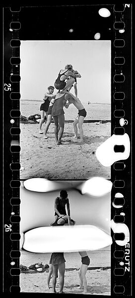[Two 35mm Film Frames: Human Pyramid on Beach, Coney Island?, New York], Walker Evans (American, St. Louis, Missouri 1903–1975 New Haven, Connecticut), Film negative