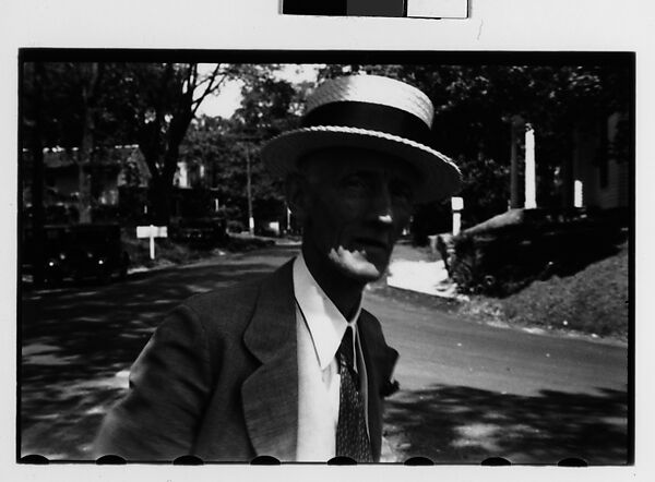 [Two 35mm Film Frames: Man Wearing Straw Boater on Street, Probably Vicinity Danbury, Connecticut], Walker Evans (American, St. Louis, Missouri 1903–1975 New Haven, Connecticut), Film negative 