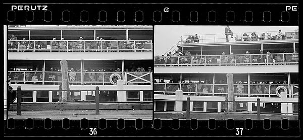 [Two 35mm Film Frames: Passengers on Decks of Croton Point Park Steamboat, Between Harmon and Ossining, New York], Walker Evans (American, St. Louis, Missouri 1903–1975 New Haven, Connecticut), Film negative