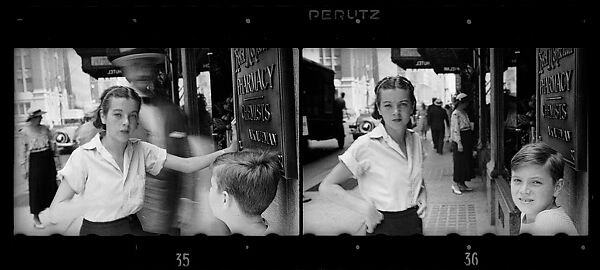 [Two 35mm Film Frames: Young Woman and Boy Standing on Street, New York City], Walker Evans (American, St. Louis, Missouri 1903–1975 New Haven, Connecticut), Film negative