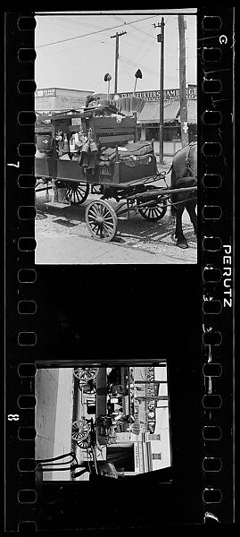 [Two 35mm Film Frames: Horse-Drawn Houseware Vendor's Cart, New York City], Walker Evans (American, St. Louis, Missouri 1903–1975 New Haven, Connecticut), Film negative