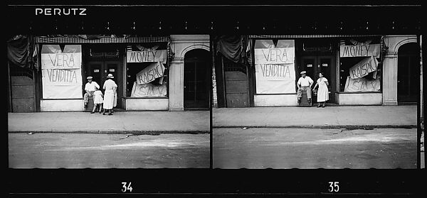 [Two 35mm Film Frames: Group in Shopfront Doorway with "Money Raising Sale" Sign in Window, New York City], Walker Evans (American, St. Louis, Missouri 1903–1975 New Haven, Connecticut), Film negative