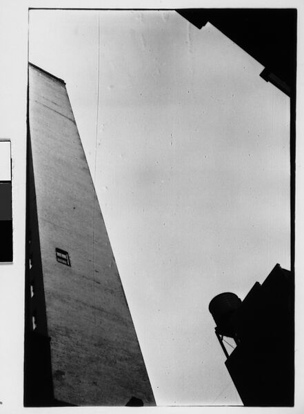 [Three 35mm Film Frames: Architectural Abstraction of Buildings and Watertower, From Below and Underexposed, Partial View of Bus Seat Backs with Advertisements, New York City], Walker Evans (American, St. Louis, Missouri 1903–1975 New Haven, Connecticut), Film negative 