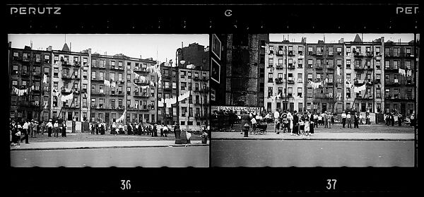 [Two 35mm Film Frames: Crowd in Front of Tenement Buildings, New York City], Walker Evans (American, St. Louis, Missouri 1903–1975 New Haven, Connecticut), Film negative