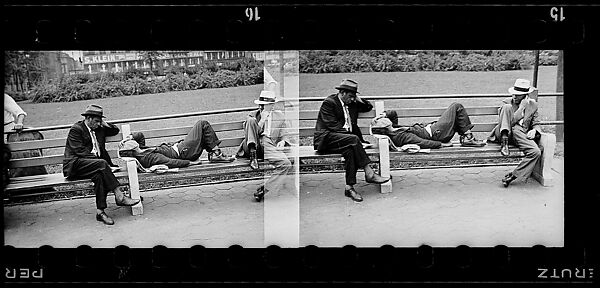 [Two 35mm Film Frames: Men on Park Benches, Union Square, New York City], Walker Evans (American, St. Louis, Missouri 1903–1975 New Haven, Connecticut), Film negative