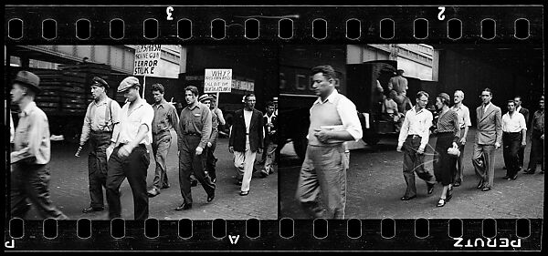 [Two 35mm Film Frames: Picket Line on Waterfront, New York City], Walker Evans (American, St. Louis, Missouri 1903–1975 New Haven, Connecticut), Film negative