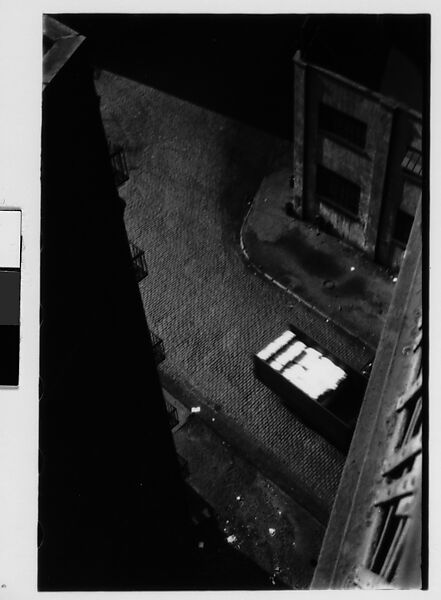 [Three 35mm Film Frames: View from Window of Corner Building and Cobblestone Street, Brooklyn?, New York], Walker Evans (American, St. Louis, Missouri 1903–1975 New Haven, Connecticut), Film negative