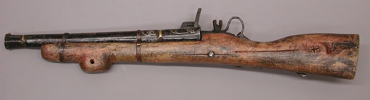 Miniature Snaphaunce Gun, Iron, wood, silver, brass, copper, Mongolian