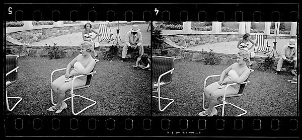 [Two 35mm Film Frames: Woman in Bathingsuit Seated in Tubular Chair at Country Club?], Walker Evans (American, St. Louis, Missouri 1903–1975 New Haven, Connecticut), Film negative