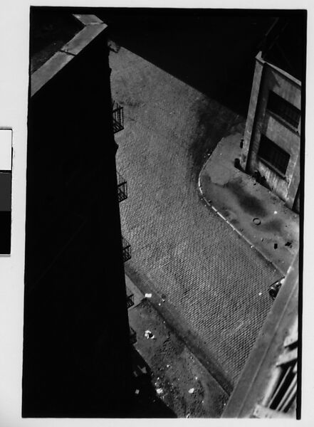 [Three 35mm Film Frames: View from Window of Corner Buildings and Cobblestone Street, Brooklyn?, New York], Walker Evans (American, St. Louis, Missouri 1903–1975 New Haven, Connecticut), Film negative