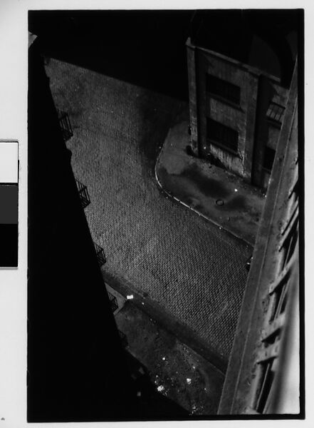 [Three 35mm Film Frames: View from Window of Corner Buildings and Cobblestone Street, Brooklyn?, New York], Walker Evans (American, St. Louis, Missouri 1903–1975 New Haven, Connecticut), Film negative 
