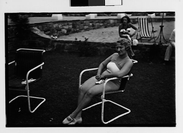 [Two 35mm Film Frames: Woman in Bathingsuit Seated in Tubular Chair at Country Club?; Roadside Gas Station], Walker Evans (American, St. Louis, Missouri 1903–1975 New Haven, Connecticut), Film negative 