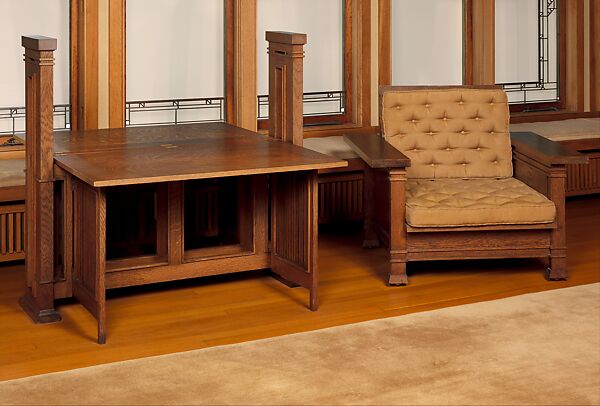 Armchair, Frank Lloyd Wright (American, Richland Center, Wisconsin 1867–1959 Phoenix, Arizona), White oak, wool, American