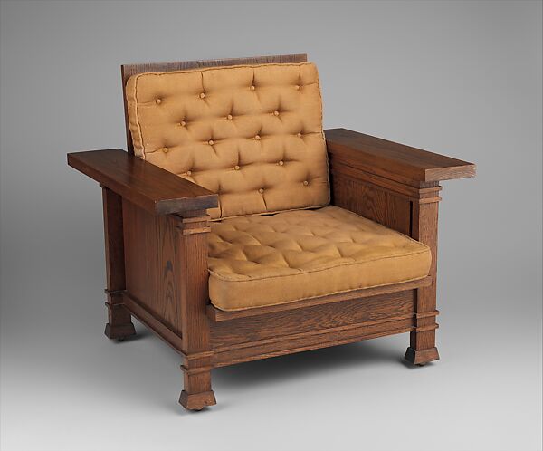 Armchair, Frank Lloyd Wright (American, Richland Center, Wisconsin 1867–1959 Phoenix, Arizona), White oak, wool, American 