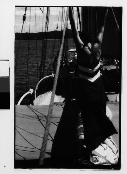 [One 35mm Film Frame: South Seas: Isabelle Jennings With Upraised Arms on Cressida Deck, From Behind], Walker Evans (American, St. Louis, Missouri 1903–1975 New Haven, Connecticut), Film negative 