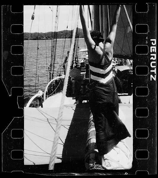 [One 35mm Film Frame: South Seas: Isabelle Jennings With Upraised Arms on Cressida Deck, From Behind], Walker Evans (American, St. Louis, Missouri 1903–1975 New Haven, Connecticut), Film negative