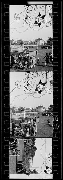 [Three 35mm Film Frames: Fairground Scenes with Hanging Electric Lights and Children on Swing Set], Walker Evans (American, St. Louis, Missouri 1903–1975 New Haven, Connecticut), Film negative