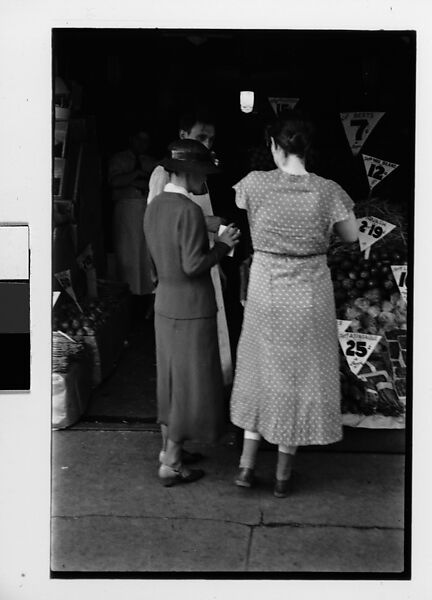[Two 35mm Film Frames: Conversation on Street in Front of Outdoor Produce Display, Policeman Directing Traffic on Main Street], Walker Evans (American, St. Louis, Missouri 1903–1975 New Haven, Connecticut), Film negative 