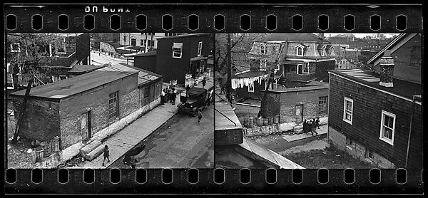 [Two 35mm Film Frames: Houses, Backyard and Clothesline, School Children and Parked Car on Street, Ossining, New York], Walker Evans (American, St. Louis, Missouri 1903–1975 New Haven, Connecticut), Film negative