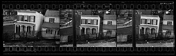 [Three 35mm Film Frames: Frame House Behind Fence on Sloping Street, Ossining, New York], Walker Evans (American, St. Louis, Missouri 1903–1975 New Haven, Connecticut), Film negative