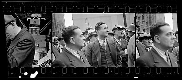 [Three 35mm Film Frames: Male Onlookers, Partial View of Man in Front of Tobacconist's Window, New York City], Walker Evans (American, St. Louis, Missouri 1903–1975 New Haven, Connecticut), Film negative