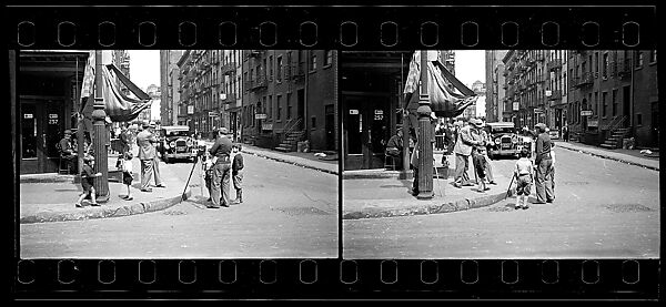 [Two 35mm Film Frames: Tintype Photographer and Group on Street Corner, New York City], Walker Evans (American, St. Louis, Missouri 1903–1975 New Haven, Connecticut), Film negative
