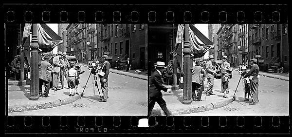 [Two 35mm Film Frames: Tintype Photographer and Group on Street Corner, New York City], Walker Evans (American, St. Louis, Missouri 1903–1975 New Haven, Connecticut), Film negative