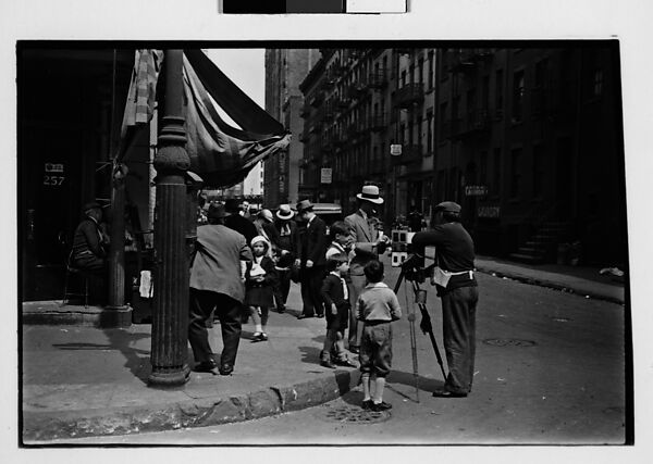 [Two 35mm Film Frames: Tintype Photographer and Group on Street Corner, New York City], Walker Evans (American, St. Louis, Missouri 1903–1975 New Haven, Connecticut), Film negative
