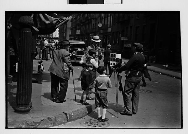 [Two 35mm Film Frames: Tintype Photographer and Group on Street Corner, New York City], Walker Evans (American, St. Louis, Missouri 1903–1975 New Haven, Connecticut), Film negative