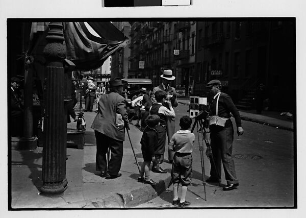 [Two 35mm Film Frames: Tintype Photographer and Group on Street Corner, New York City], Walker Evans (American, St. Louis, Missouri 1903–1975 New Haven, Connecticut), Film negative 