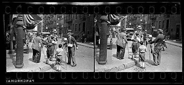[Two 35mm Film Frames: Tintype Photographer and Group on Street Corner, New York City], Walker Evans (American, St. Louis, Missouri 1903–1975 New Haven, Connecticut), Film negative