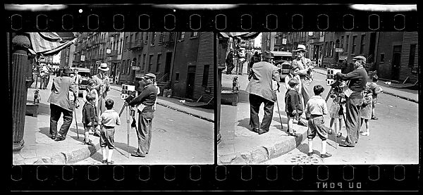 [Two 35mm Film Frames: Tintype Photographer and Group on Street Corner, New York City], Walker Evans (American, St. Louis, Missouri 1903–1975 New Haven, Connecticut), Film negative