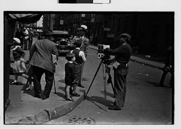 [Two 35mm Film Frames: Tintype Photographer and Group on Street Corner, New York City], Walker Evans (American, St. Louis, Missouri 1903–1975 New Haven, Connecticut), Film negative 