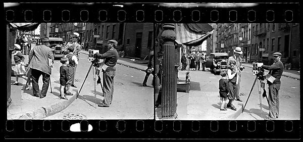 [Two 35mm Film Frames: Tintype Photographer and Group on Street Corner, New York City], Walker Evans (American, St. Louis, Missouri 1903–1975 New Haven, Connecticut), Film negative