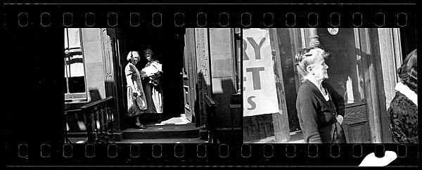 [Two 35mm Film Frames: Two Old Women in Doorway, Old Woman on Sidewalk, New York City], Walker Evans (American, St. Louis, Missouri 1903–1975 New Haven, Connecticut), Film negative