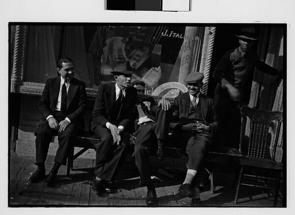 [Two 35mm Film Frames: Men Seated on Bench Outside Tobacconist Shop, New York City], Walker Evans (American, St. Louis, Missouri 1903–1975 New Haven, Connecticut), Film negative