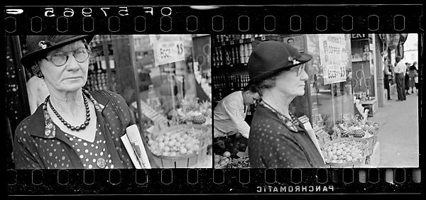 [Two 35mm Film Frames: Old Woman Outside Main Street Grocery Store, Ossining, New York], Walker Evans (American, St. Louis, Missouri 1903–1975 New Haven, Connecticut), Film negative