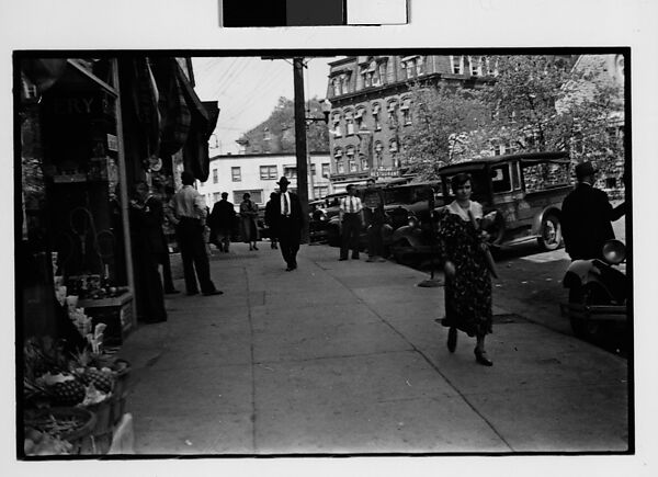 [Two 35mm Film Frames: Old Woman Outside Main Street Grocery Store, Main Street Sidewalk, Ossining, New York], Walker Evans (American, St. Louis, Missouri 1903–1975 New Haven, Connecticut), Film negative
