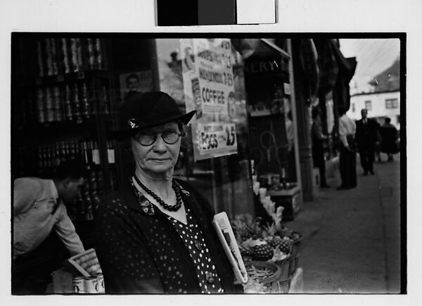 [Two 35mm Film Frames: Old Woman Outside Main Street Grocery Store, Main Street Sidewalk, Ossining, New York], Walker Evans (American, St. Louis, Missouri 1903–1975 New Haven, Connecticut), Film negative 