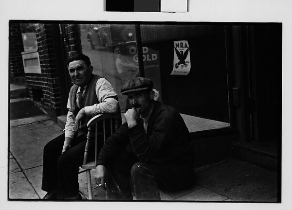 [Two 35mm Film Frames: Sidewalk Scene, Men Seated in Doorway on Sidewalk, Ossining, New York], Walker Evans (American, St. Louis, Missouri 1903–1975 New Haven, Connecticut), Film negative