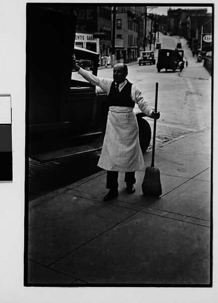 [Three 35mm Film Frames: Shopkeeper with Broom on Sidewalk, Man with Handlebar Moustache on Sidewalk, Ossining, New York], Walker Evans (American, St. Louis, Missouri 1903–1975 New Haven, Connecticut), Film negative 