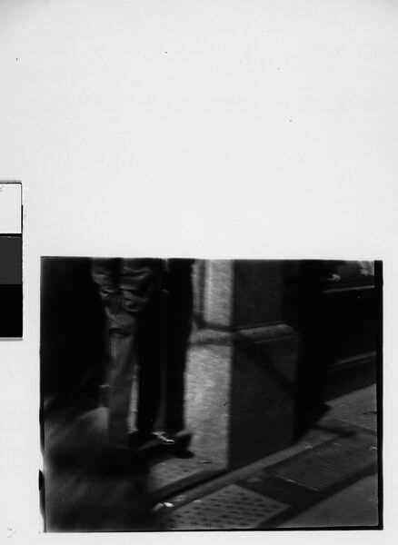[Two 35mm Film Frames: Workman on Ladder Outside Schorr Sporting Good Company and Partial View of Man Standing in Doorway on Street, New York City], Walker Evans (American, St. Louis, Missouri 1903–1975 New Haven, Connecticut), Film negative