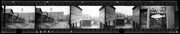 [Five 35mm Film Frames: Wooden Company Houses, Horice's Fish Market, Southeastern U.S.], Walker Evans (American, St. Louis, Missouri 1903–1975 New Haven, Connecticut), Film negative